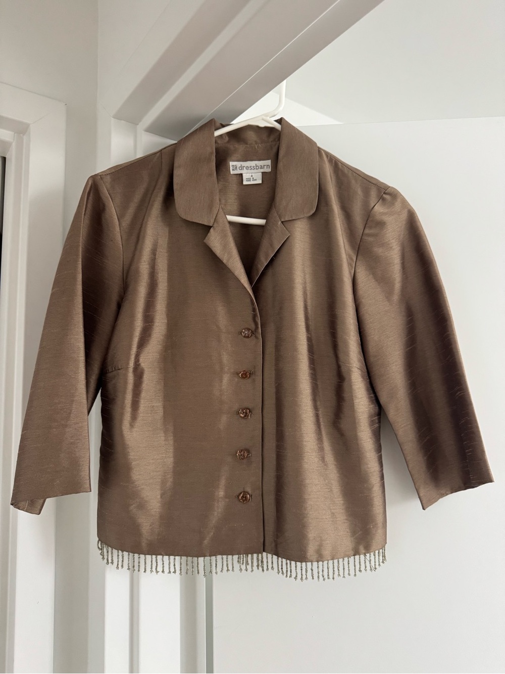 Vintage Bronze Satin Beaded Fringe Shirt, size 4